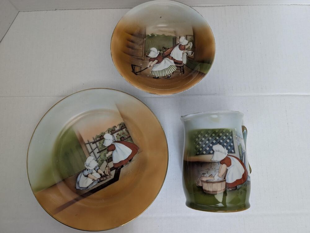 Antique Royal Bayreuth Sunbonnet Babies Pitcher Bowl Plate 3pc Set